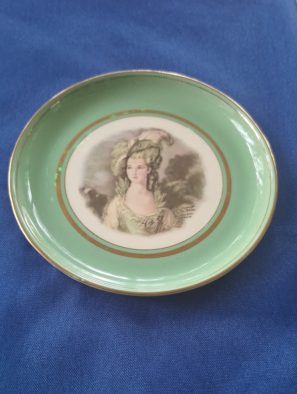 Vintage Mint Green Hand-Painted Decorative Plate with Portrait